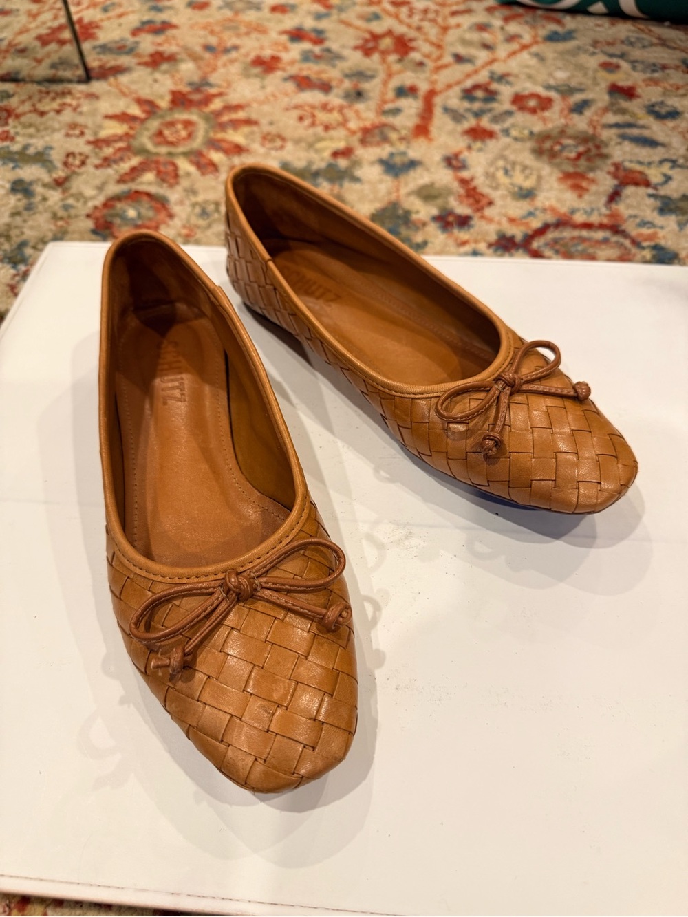 Schutz Woven Leather Ballet Flats in Cognac - Women